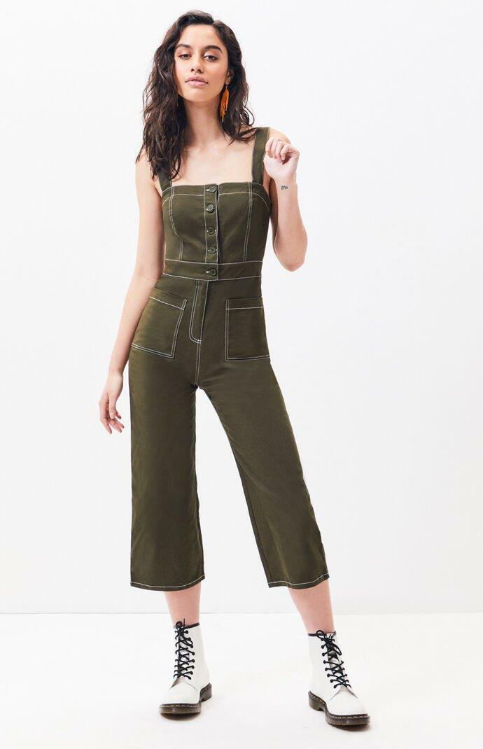 Kendall & Kylie Women's Olive Green & White Utility Jumpsuit Size XS