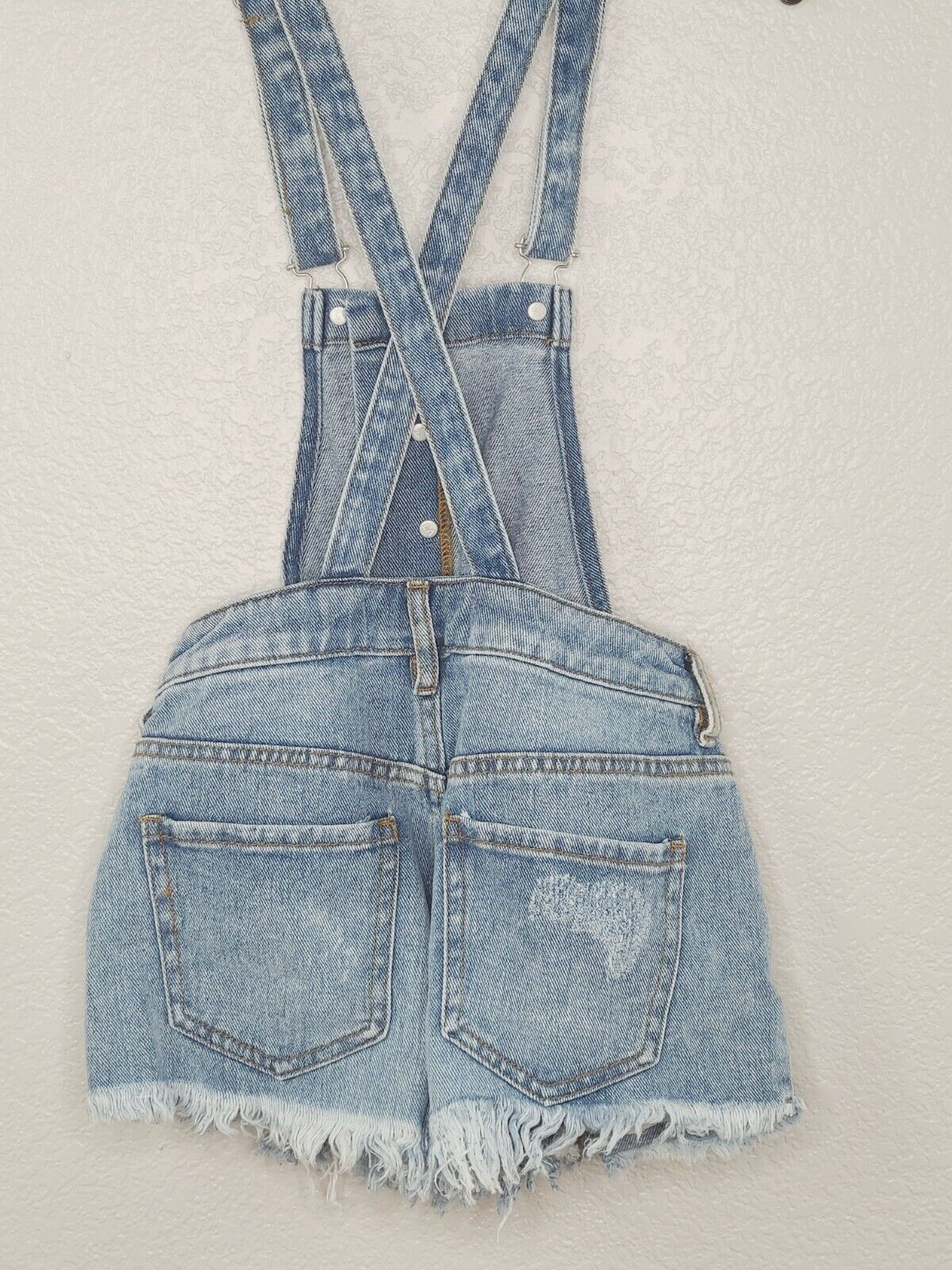 PacSun Los Angeles Women's Bib Blue Denim Distressed Overall Shorts Size 22