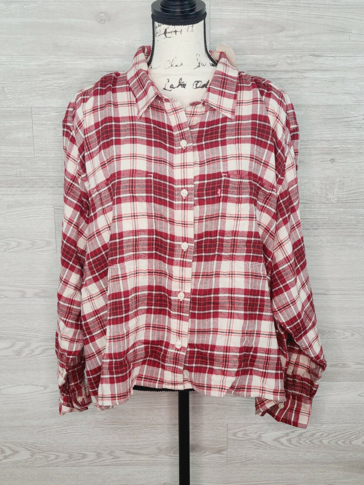 Levi's Women's Maple Cotton Plaid Red Long Sleeve Flannel Shirt Size 2XL