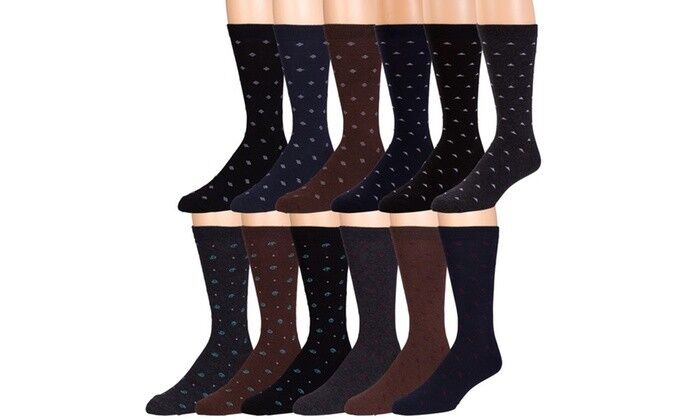 Excell Men's Fashion Dress Socks Cotton Blend Multi-Color 12 Pair Size 10-13