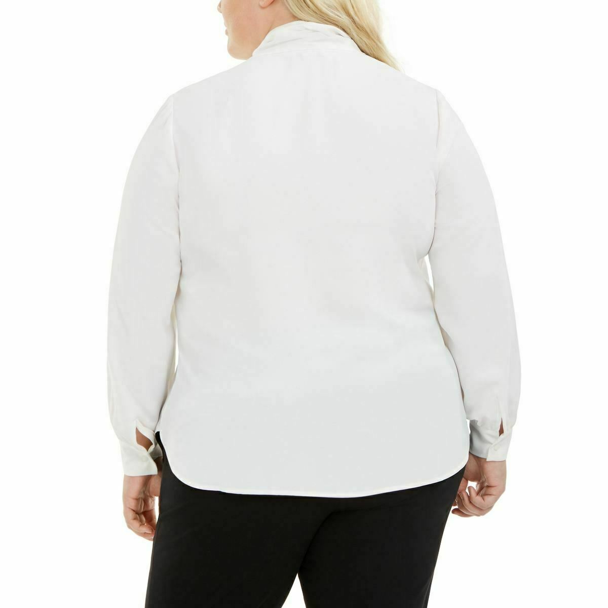 BAR III Women's White Long Sleeve Plus Size Tie-Neck Blouse Shirt Size 1X