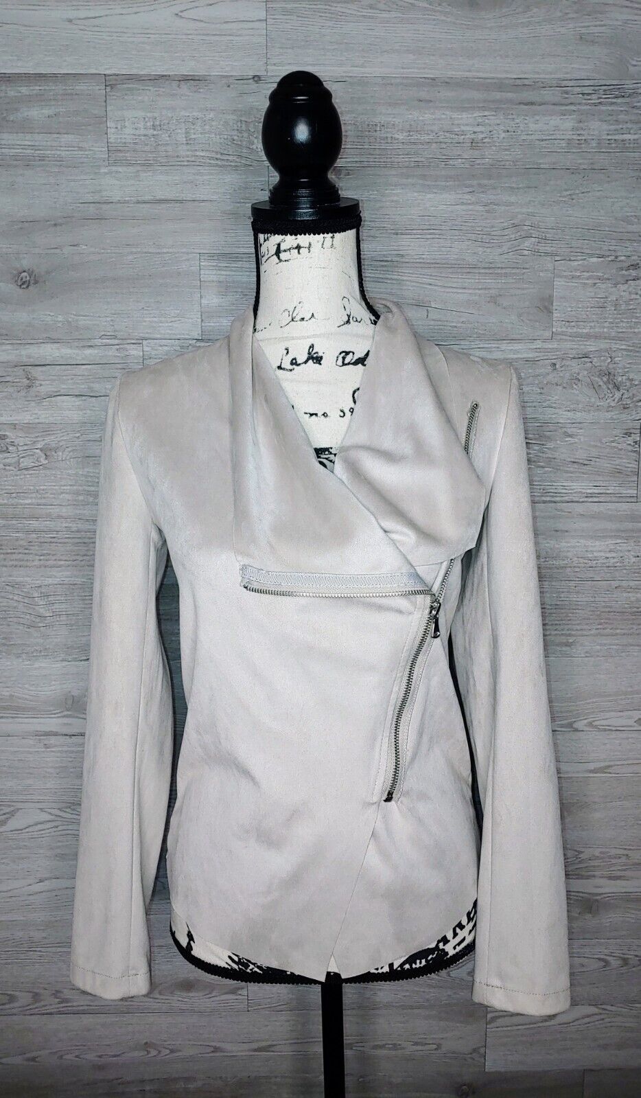 Philosophy Women's Preloved Faux Leather Suede Moto Jacket Zip Up Cream Blazer Size XS