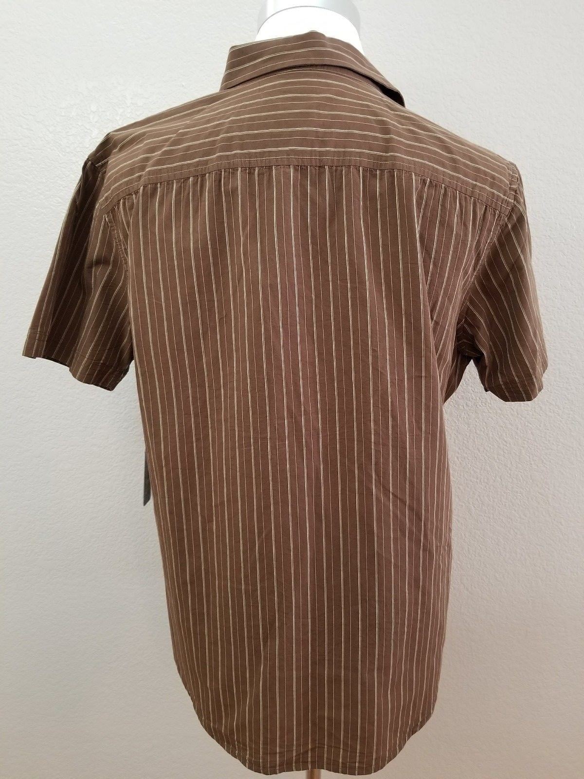 Tony Hawk Short Sleeve Button Down Brown & Yellow Striped Youth Size Large