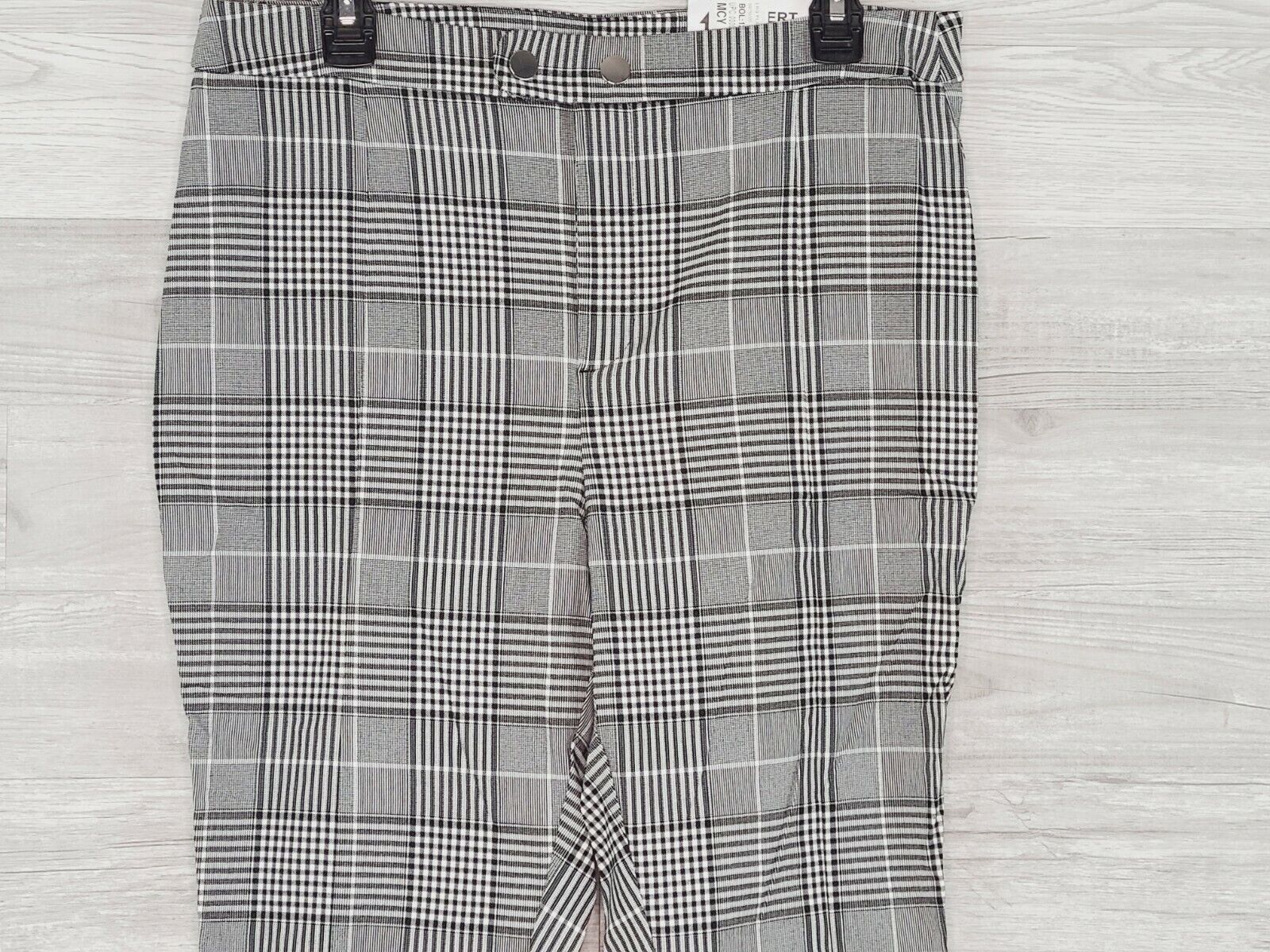 INC Women's Black & White Plaid Snap Business Casual Skinny Pants Size 12