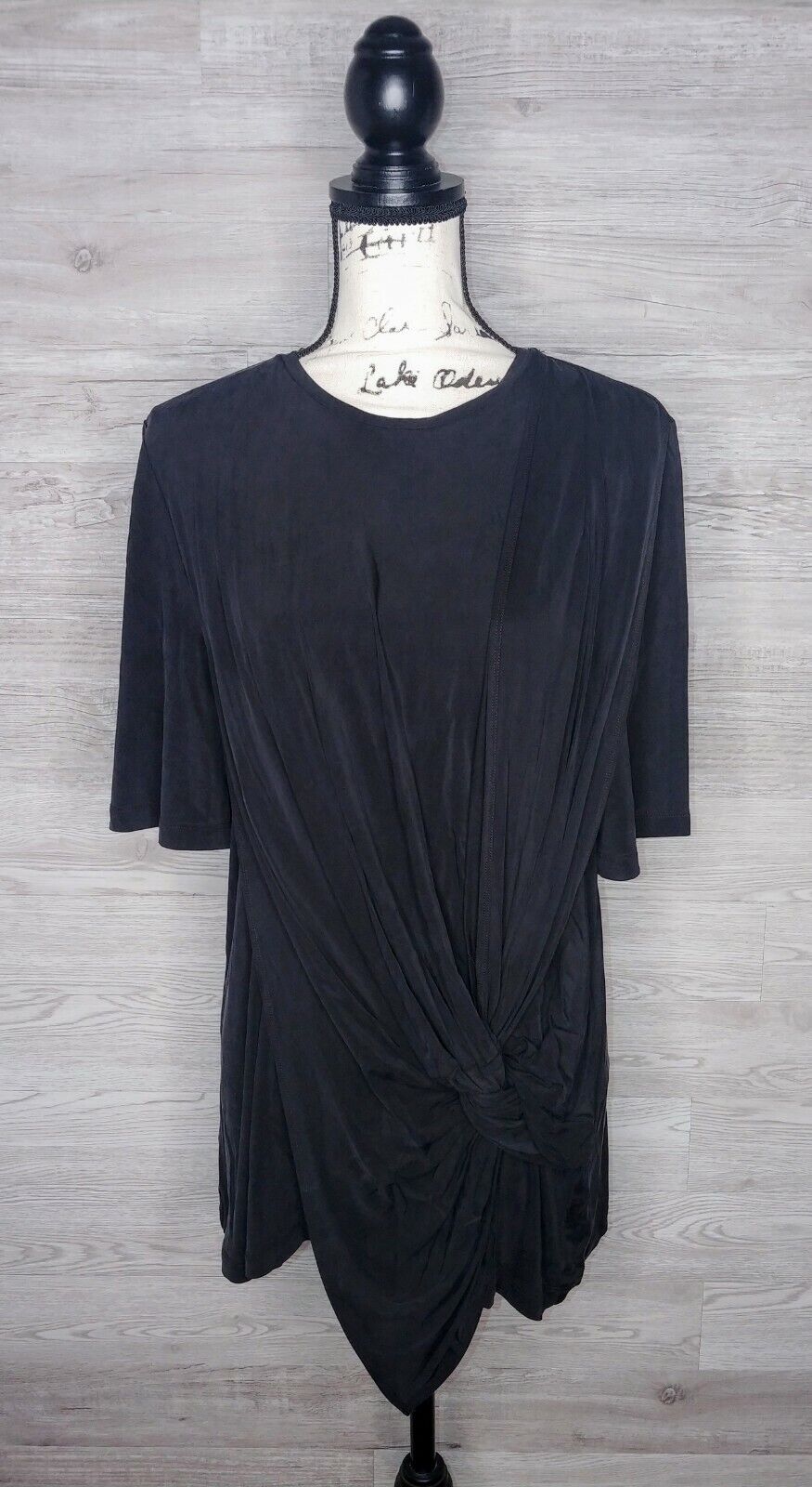 Acler Crushed Black Twisted Front Knot Cupro Short Sleeve Top Size US 4/AU 8