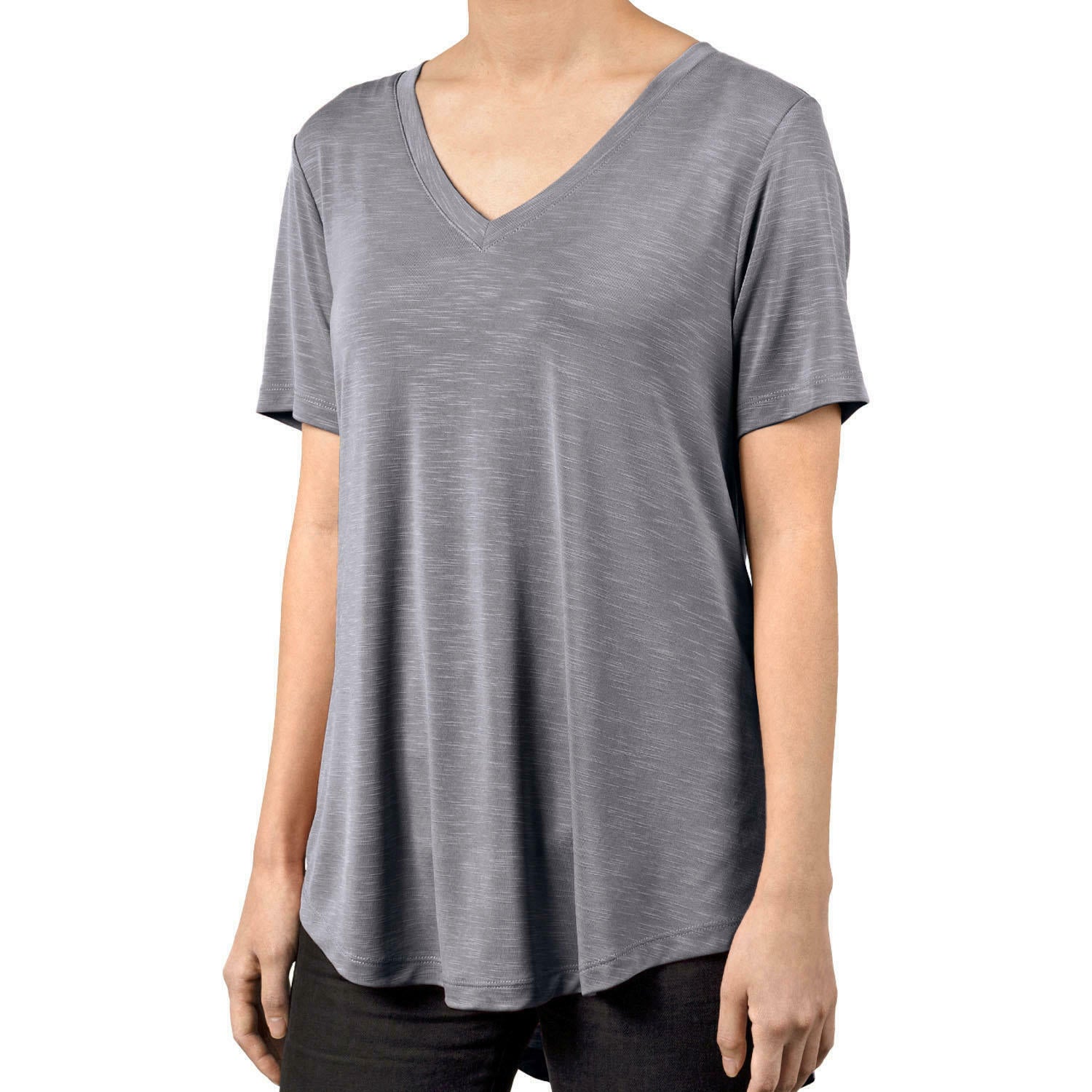 Mod Ref Women's Dark Gray Short Sleeve Relaxed V-Neck Tee Size Medium