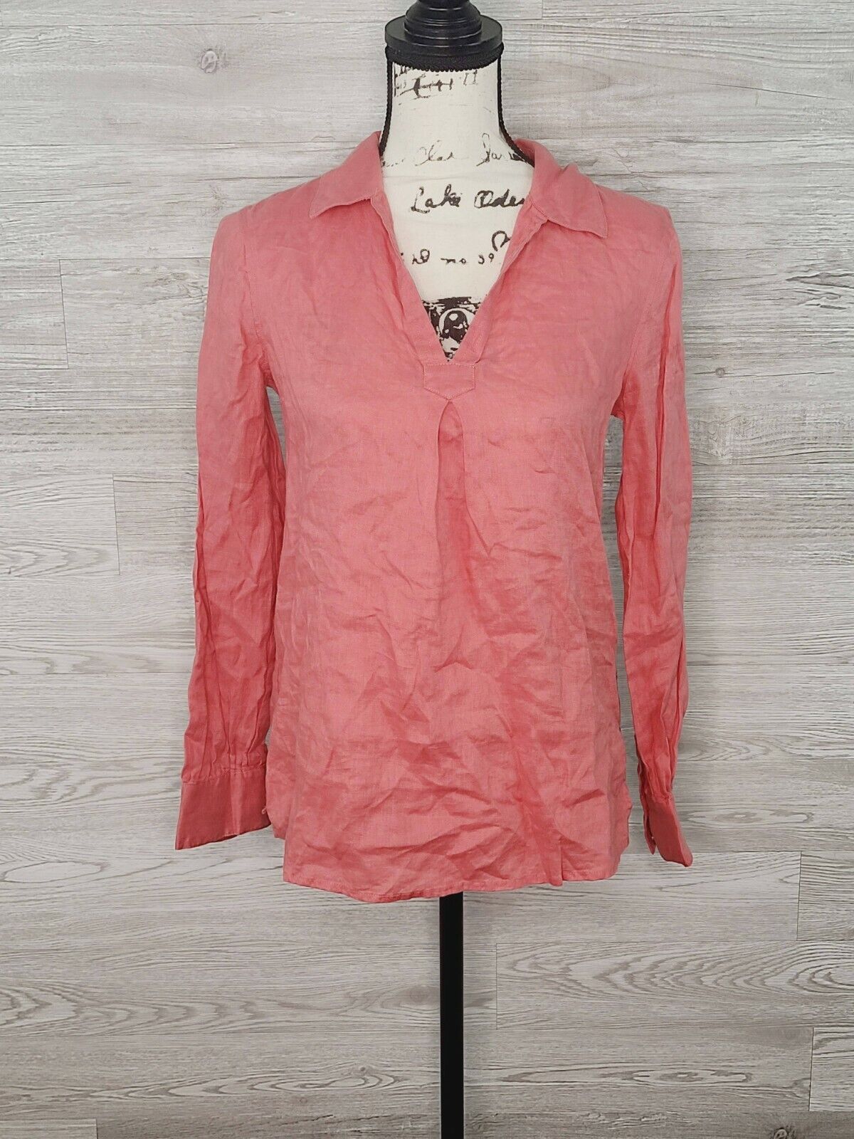 Vince Camuto Women's Tuberose Long Sleeve Linen V-Neck Blouse Top Size XXS