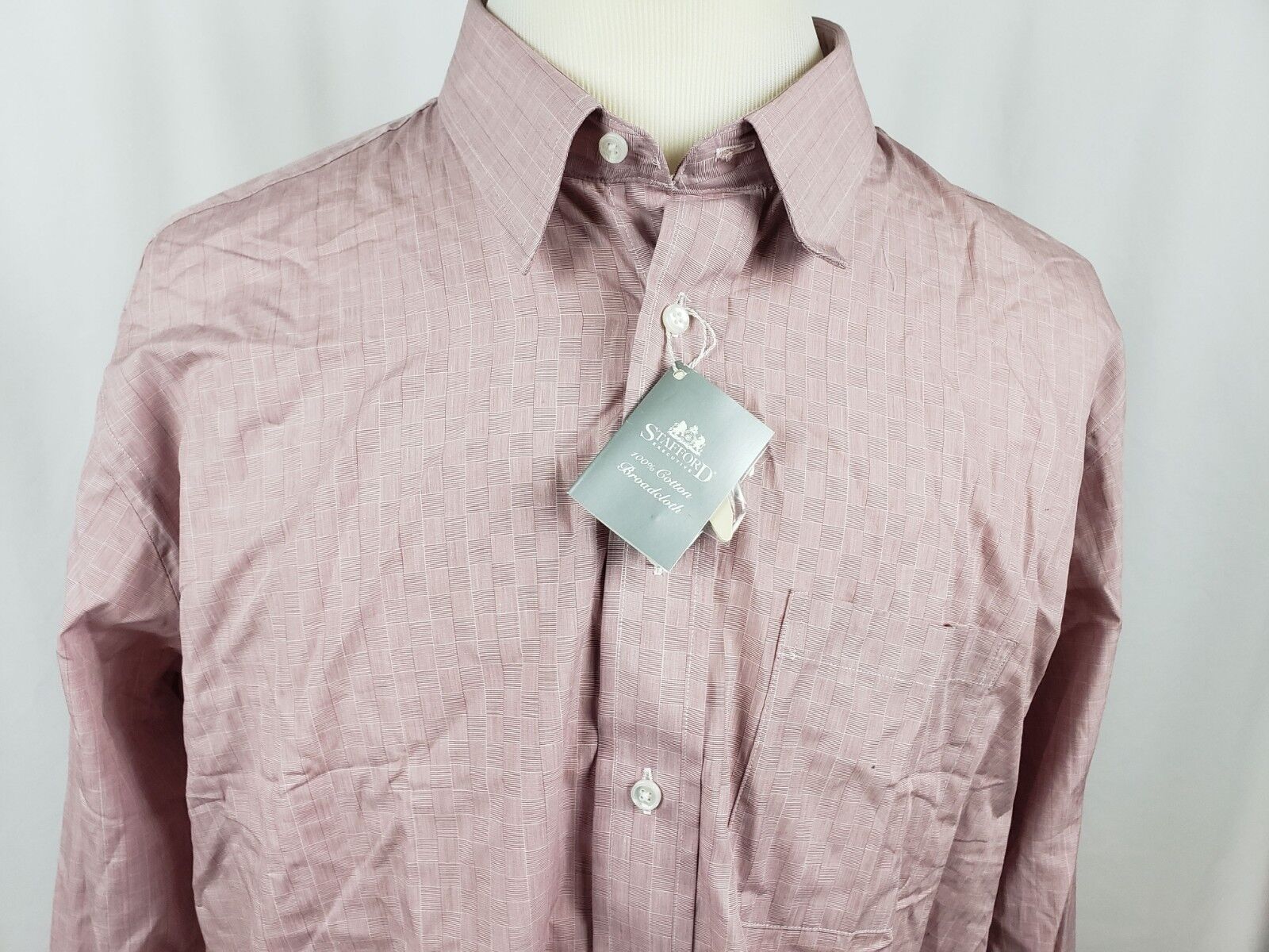 Stafford Broadcloth Men's Long Sleeve Button Down Shirt Pink Size 17.5/36