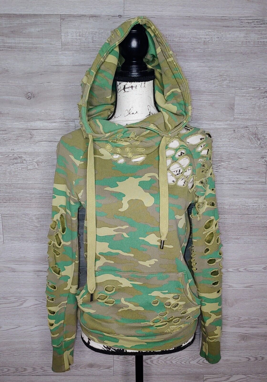 NSF Lisse Preloved Destroyed Camo Hoodie Distressed Sweatshirt Women's Size P (XS)