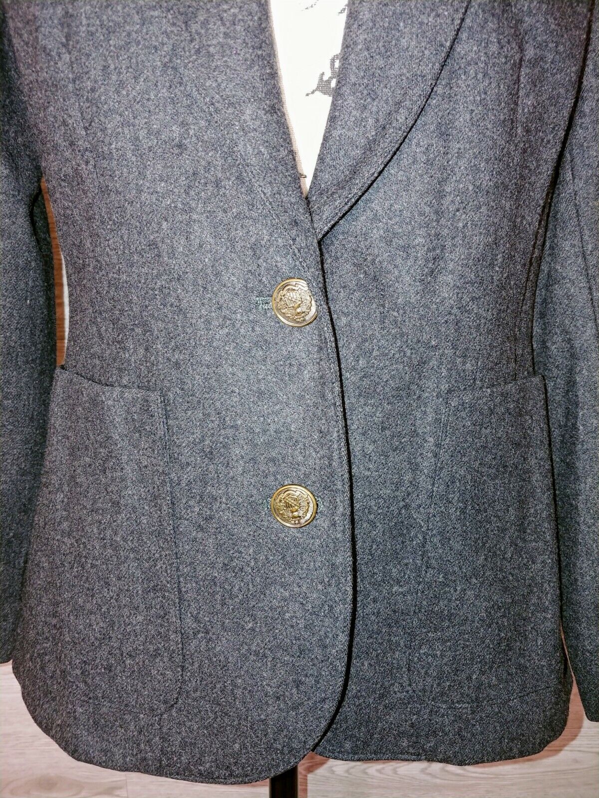 VINTAGE Preloved Worthington 100% Wool Women's Charcoal Grey Lined 2 Button Blazer Size 4