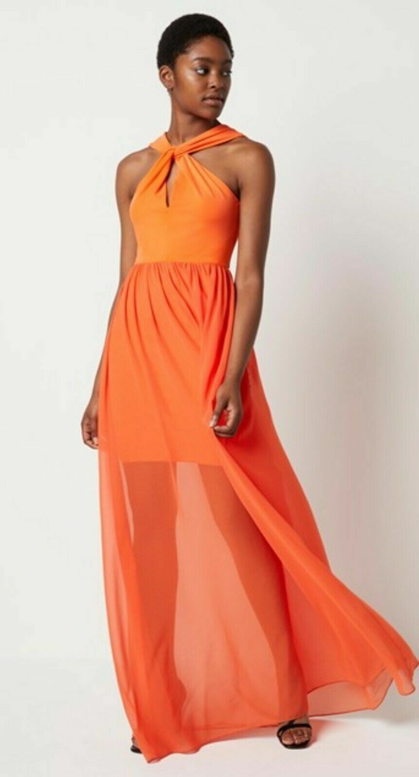 French Connection Women's Orange Panthea Jersey Twist Maxi Dress Size 2