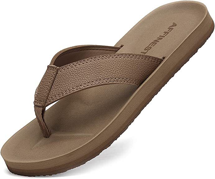 AFFINEST Men's Khaki Soft Strap Rubber Sole Arch Support Flip Flops Size 12