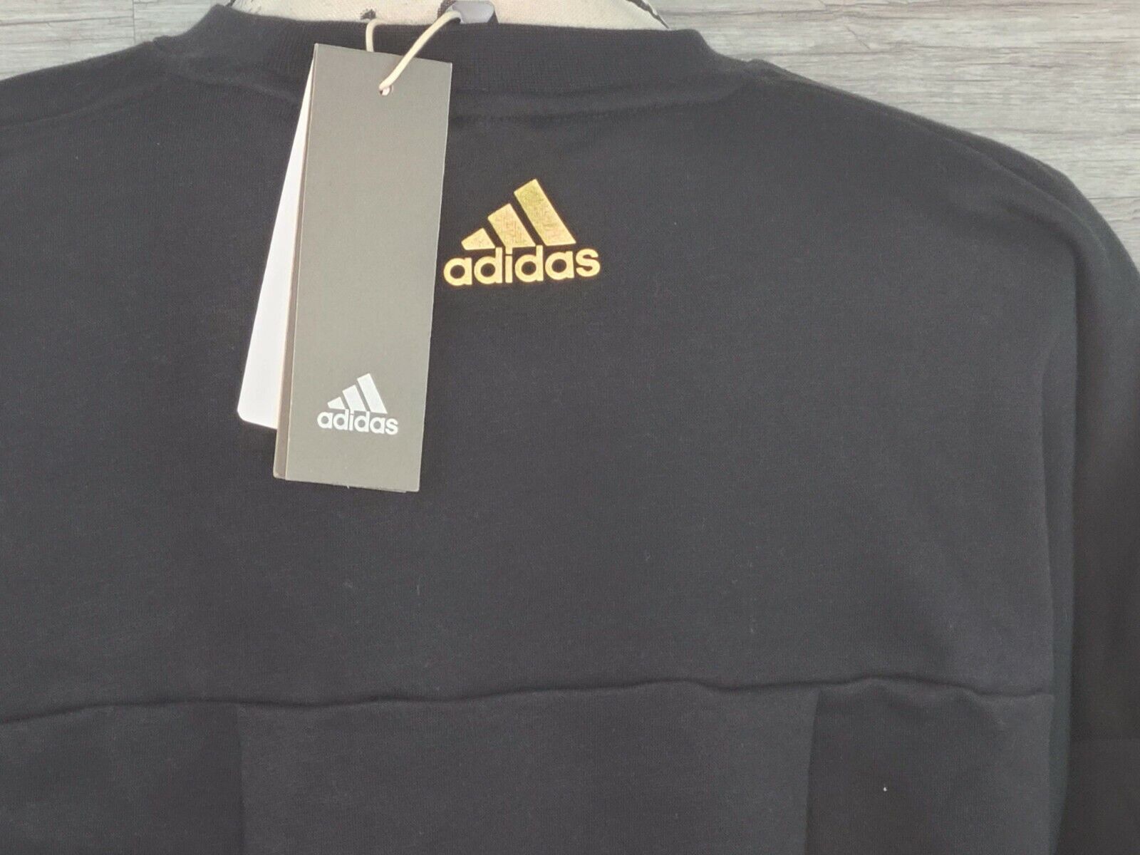 Adidas Women's ID Glam Sweat Black & Gold Crew Neck Sweatshirt Size Large