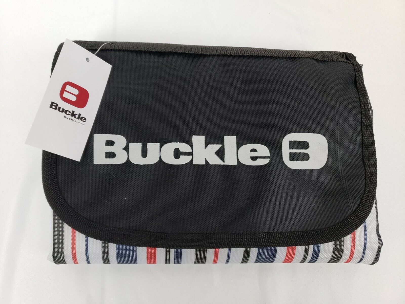 Buckle 59" X 57" Red White Blue & Black Striped Picnic Mat with Handle