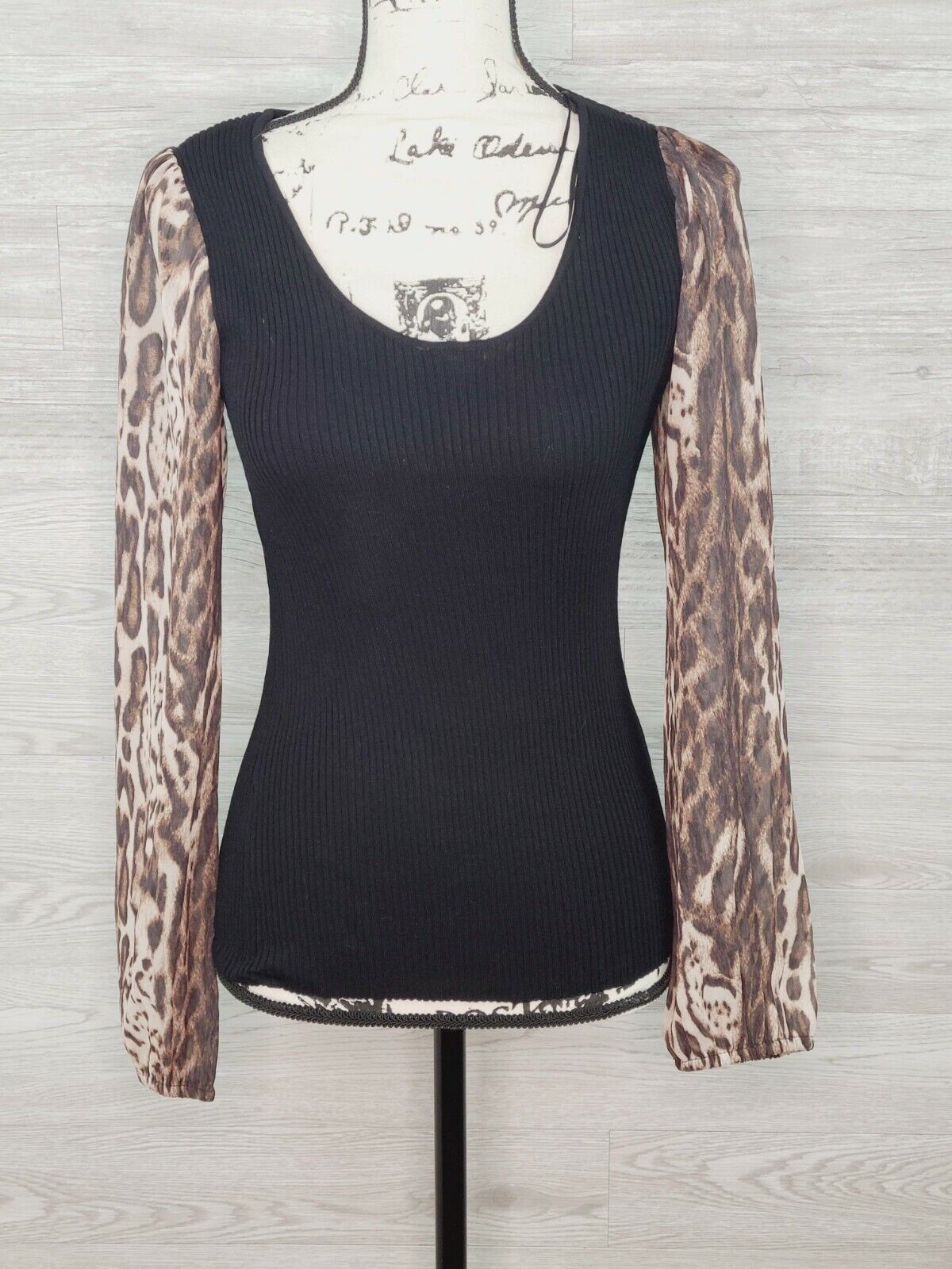 INC Women's Black Long Animal Print Sleeves Pull-On Sweater Size Medium