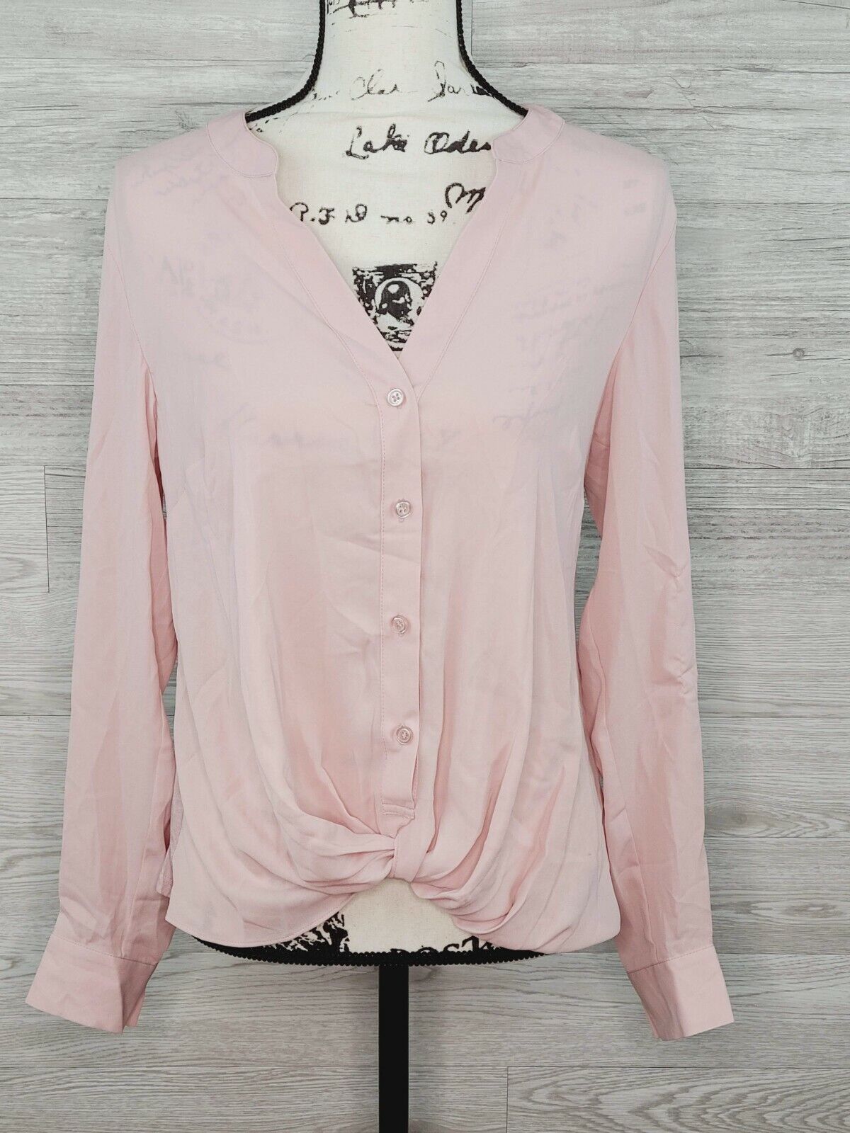 INC Women's Pink Long Sleeve V-Neck Twist Button Front Blouse Top Size Small