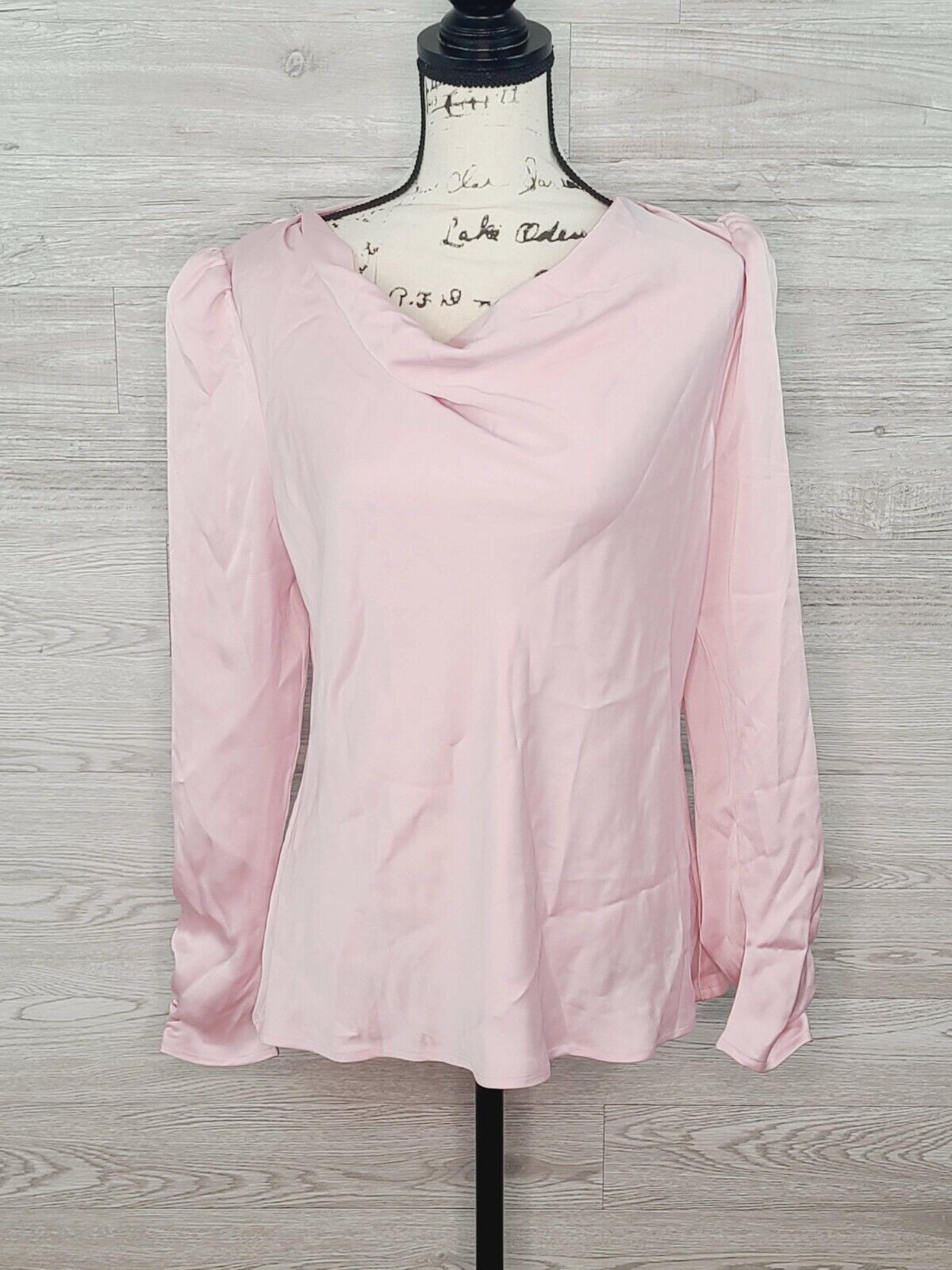 Leyden Women's Ice Pink Ruffle Cuff Cowl Neck Long Sleeve Blouse Size Large