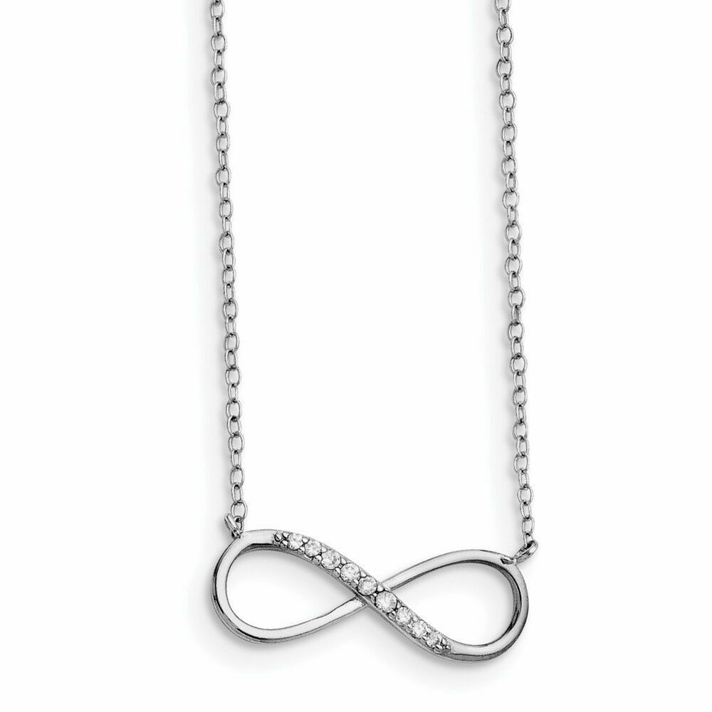 Sterling Silver Rhodium-Plated w/ CZ Infinity with 2 IN EXT Necklace