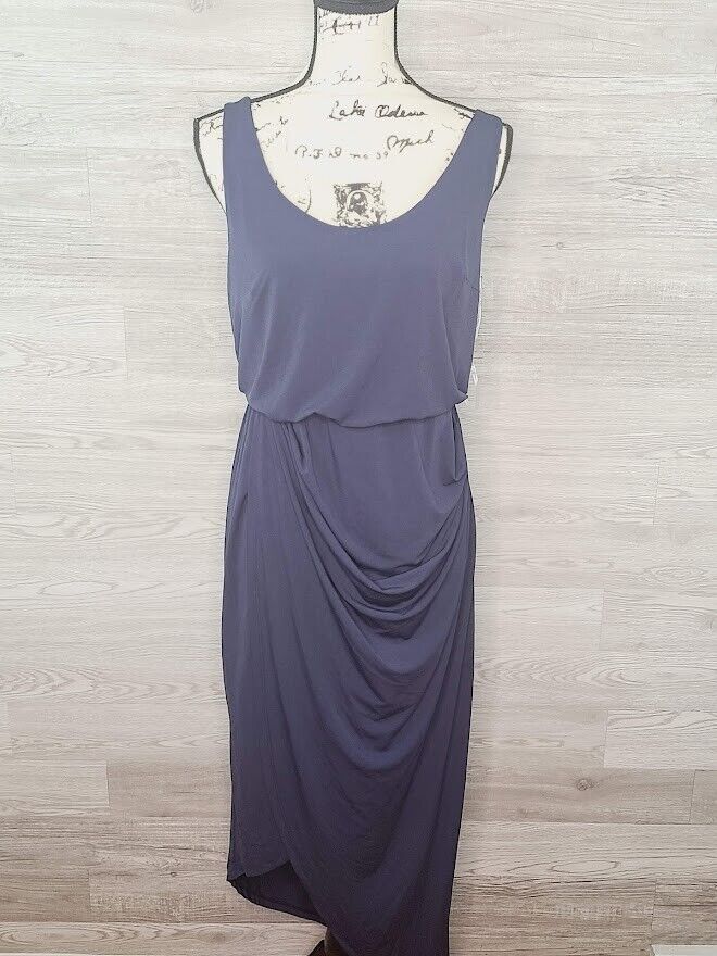 INC Women's Navy Asymmetrical Scoop Neck Sleeveless Midi Dress Size Medium