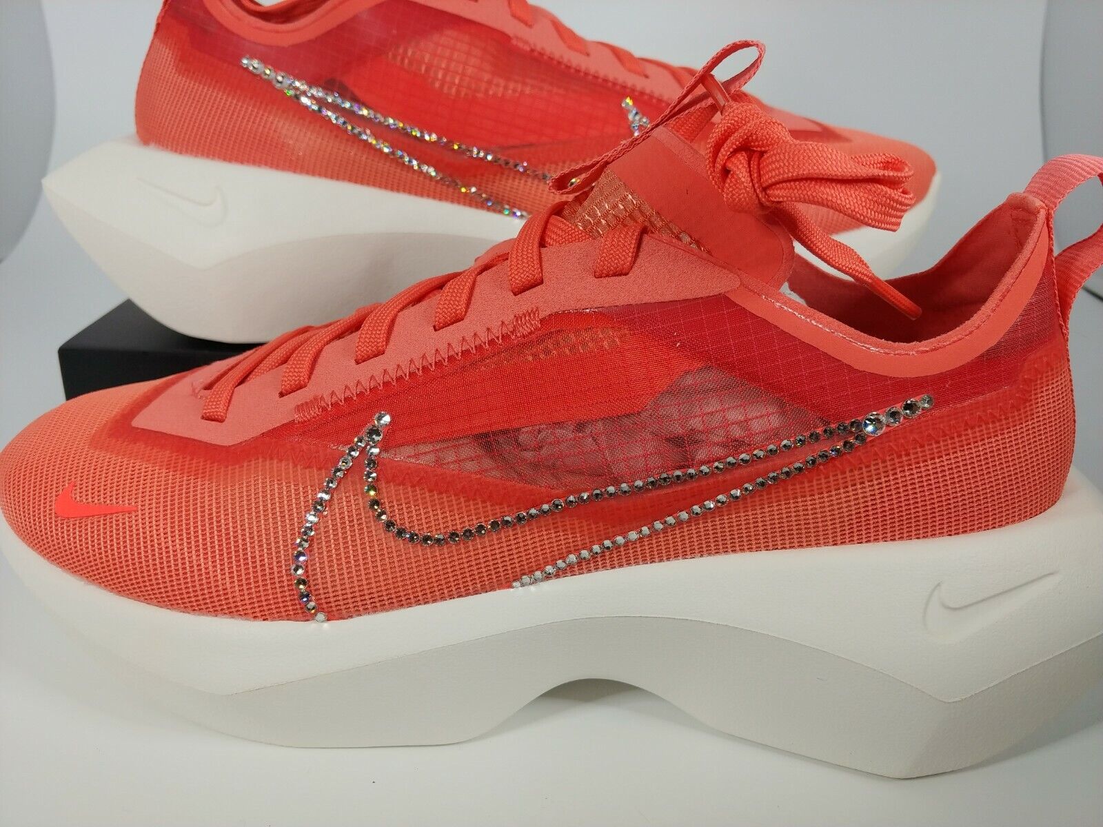 Nike Women's Custom Vista Lite Laser Crimson Swarovski Crystal Outer & Inner Swoosh Size 7.5