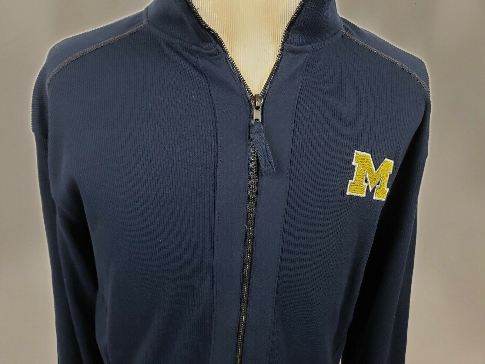 Michigan Wolverines Chiliwear Men's Full Zip Ribbed Blue Sweatshirt Size Large