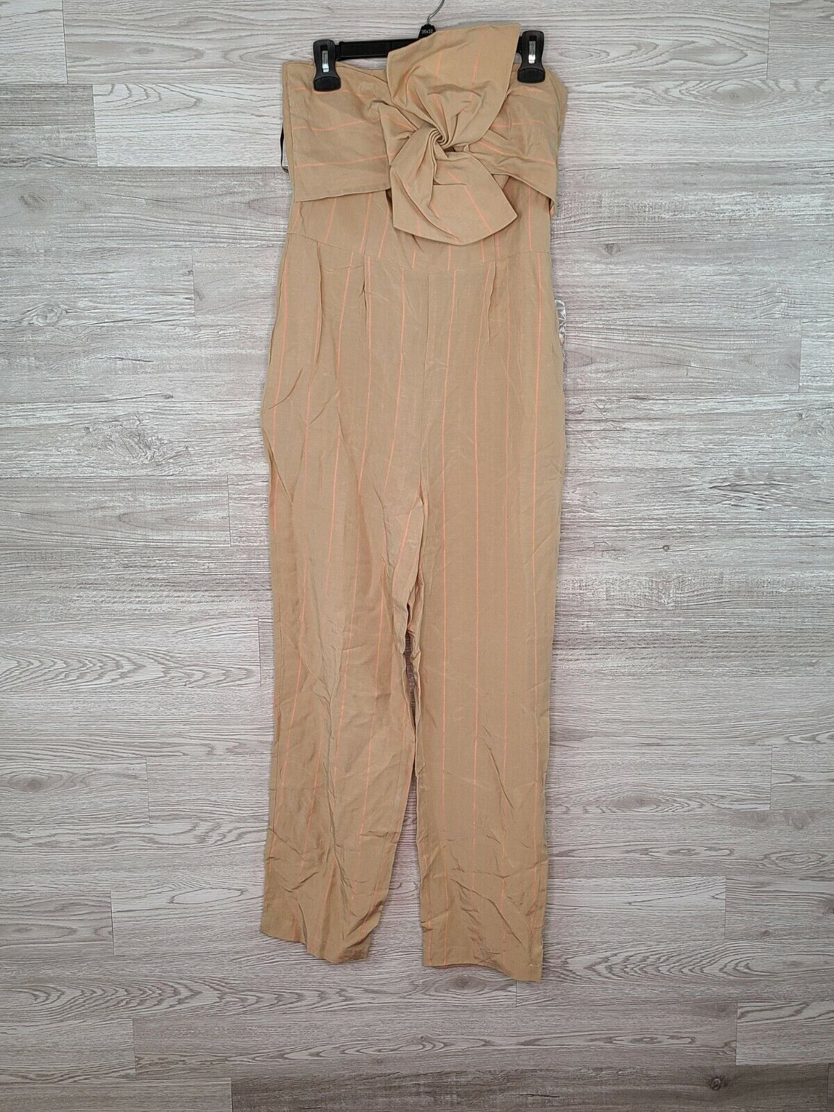 Guess Women's Evelina Beige Strapless Jumpsuit Overall with Bow Size Medium