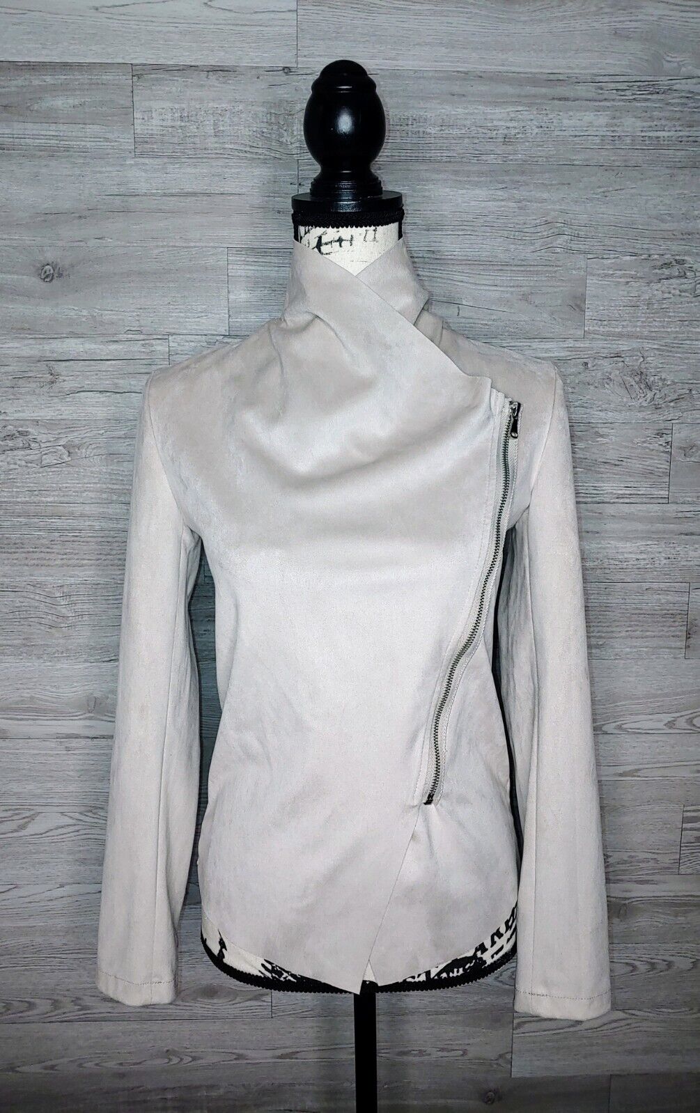 Philosophy Women's Preloved Faux Leather Suede Moto Jacket Zip Up Cream Blazer Size XS