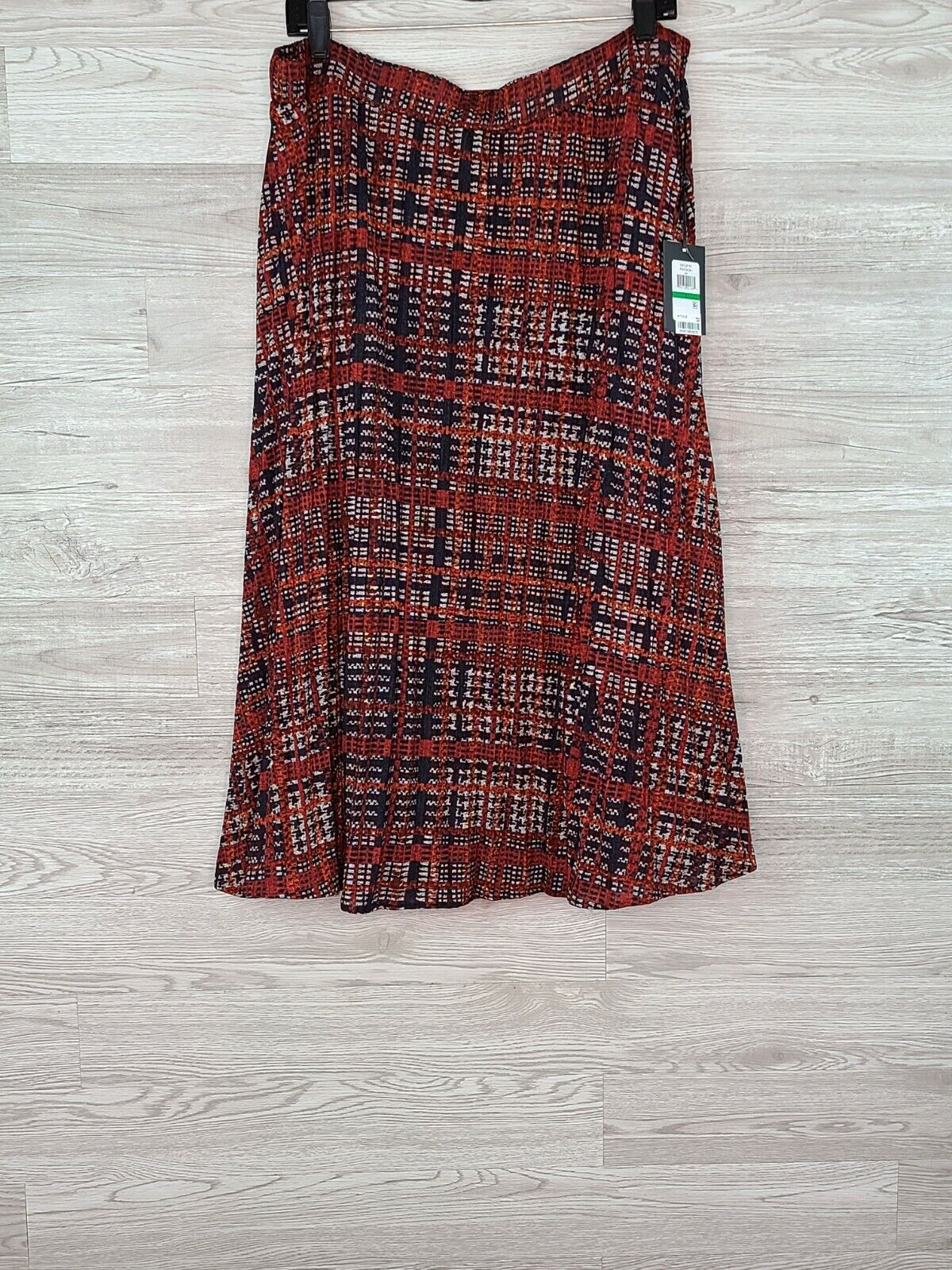 DKNY Women's Russet Printed Pull-On Pleated Midi Skirt Size Large