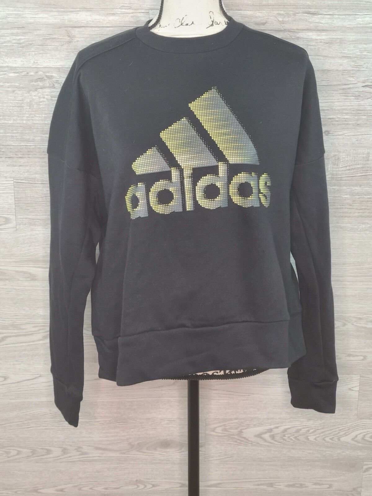 Adidas Women's ID Glam Sweat Black & Gold Crew Neck Sweatshirt Size Large