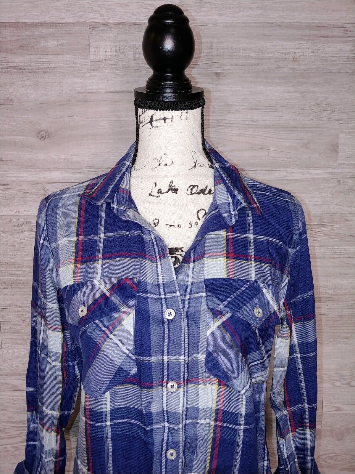 Jessica Simpson Petunia Button Up Shirt Clematis Blue Plaid Size Small