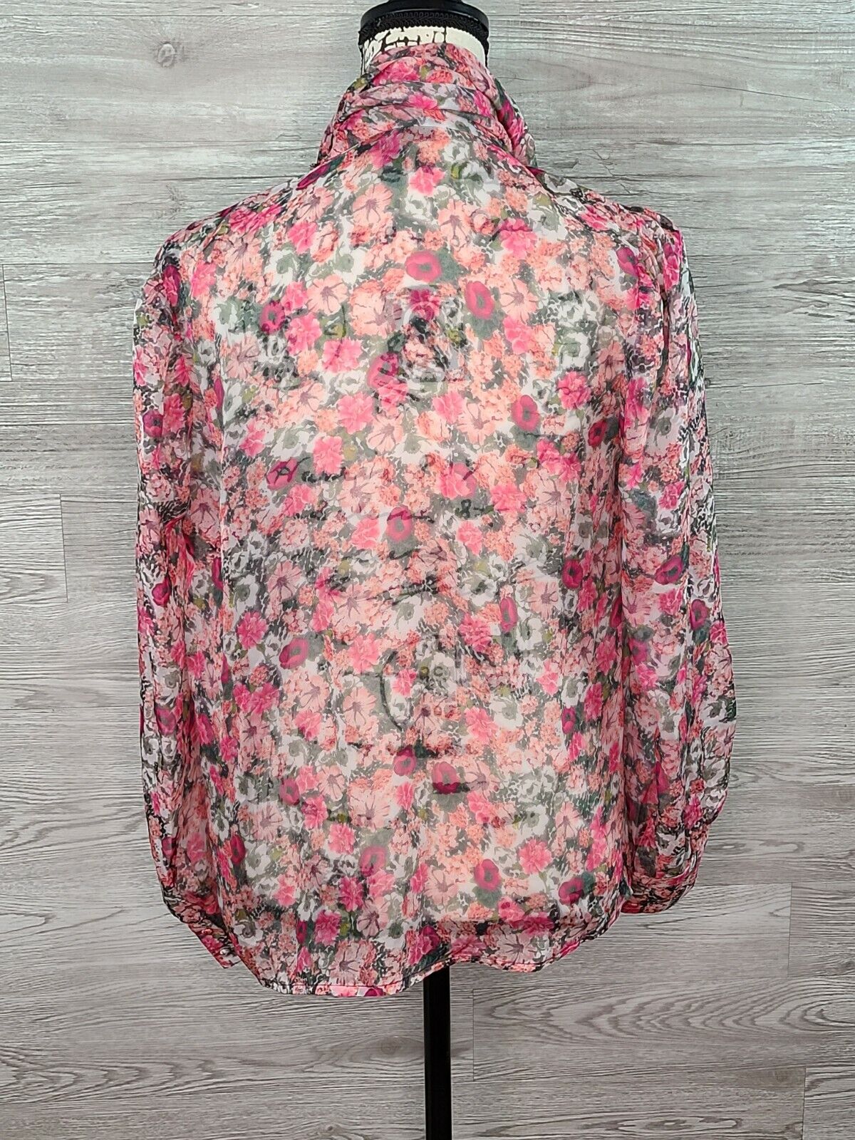 INC Women's Floral Pattern Sheer Bow-Tie Long Sleeve Blouse Size Medium