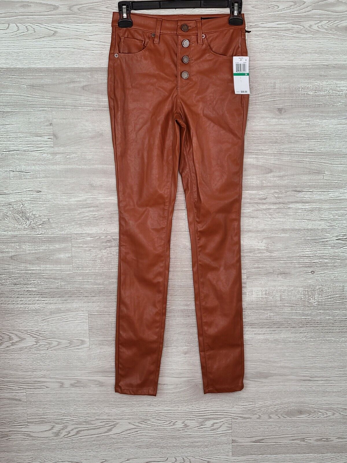 Blank NYC Women's Cognac Brown Button Fly Faux Leather Skinny Pants Size 24