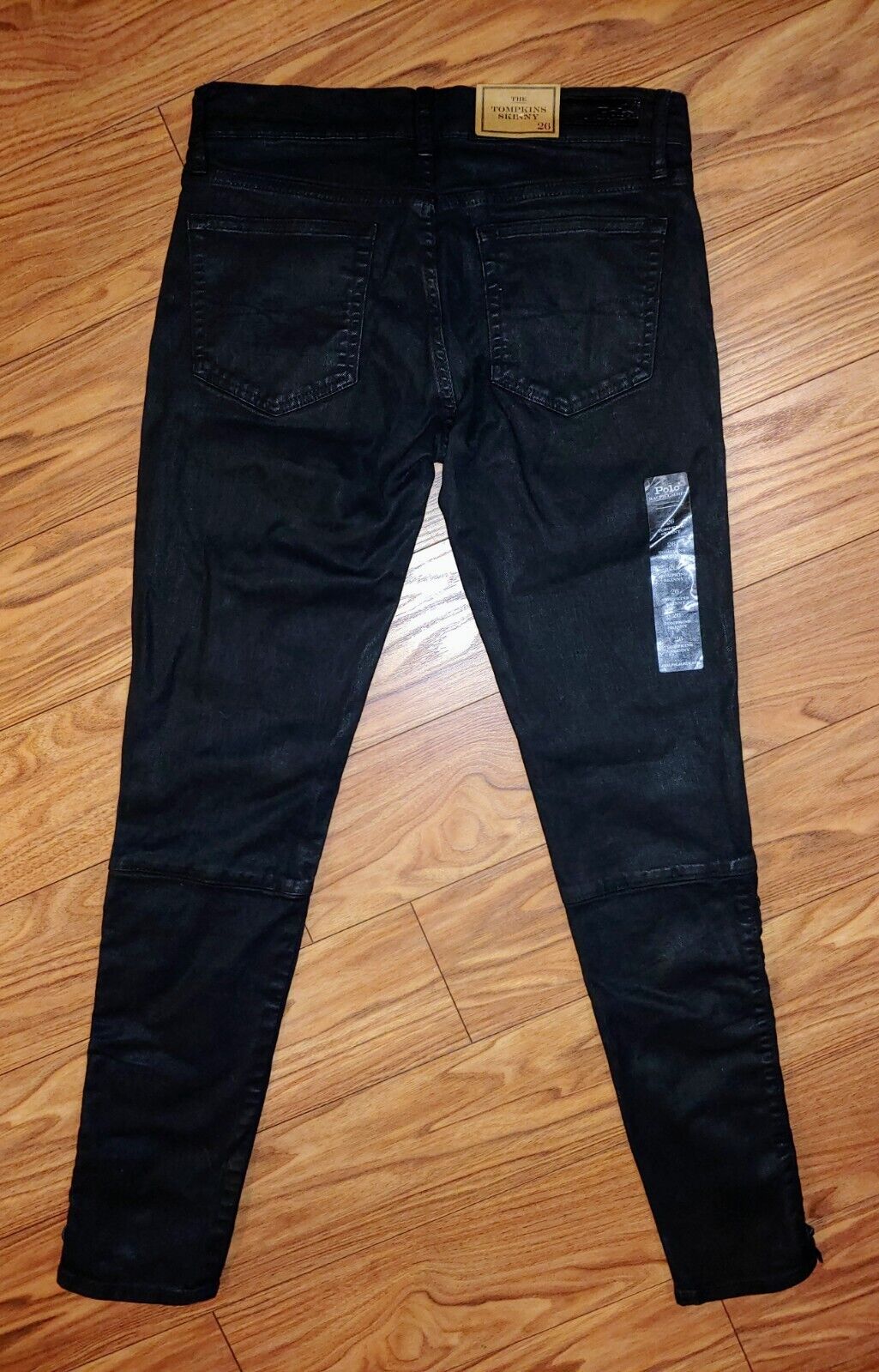 Polo Ralph Lauren The Tompkins Black Coated Finish Lace-Up Skinny Jeans Size 26