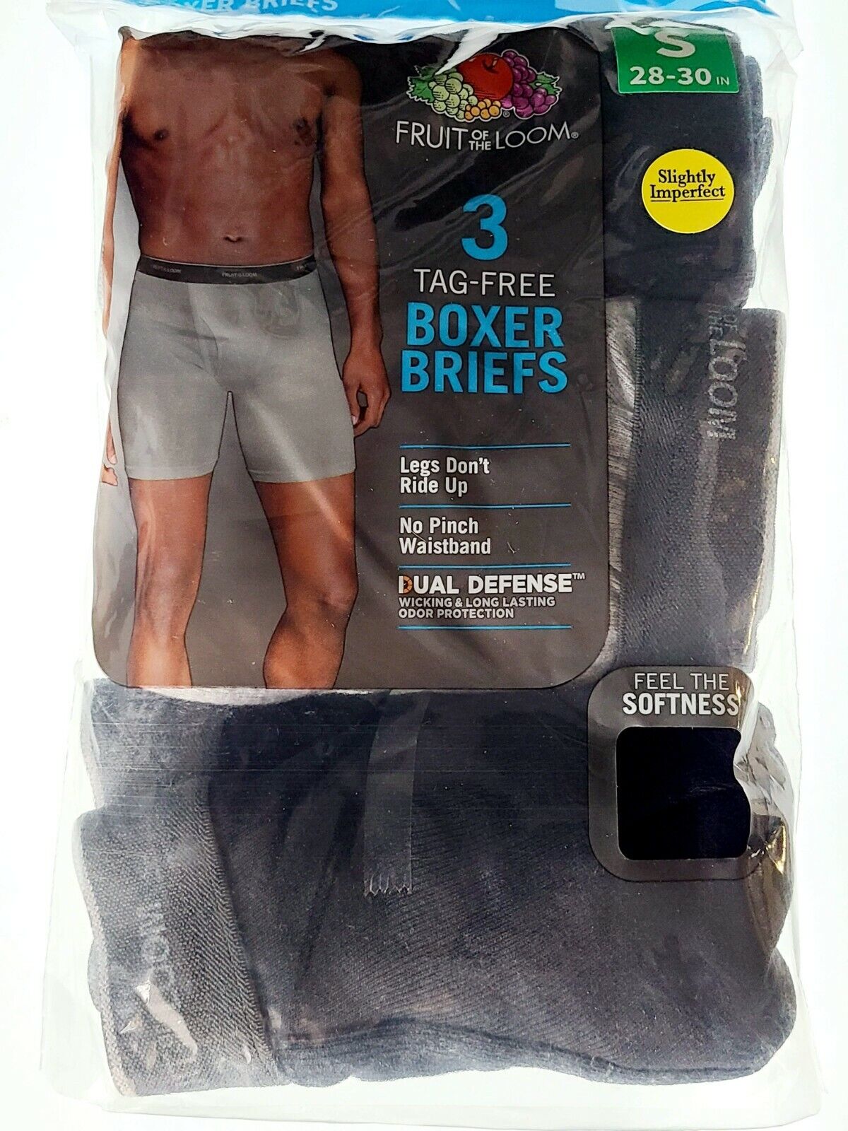 Fruit of the Loom Men's 3 Pack Tag Free Boxer Briefs Black/Gray Small 28-30"