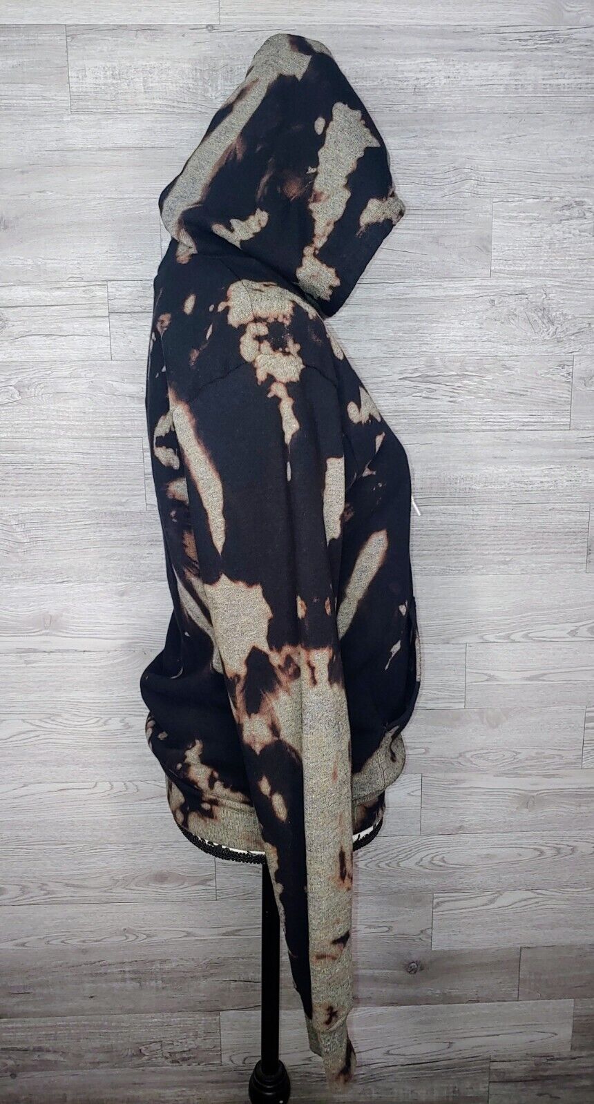 American Apparel Flex Fleece Black Bleach Tie Dye Pullover Hoodie Unisex Size XS