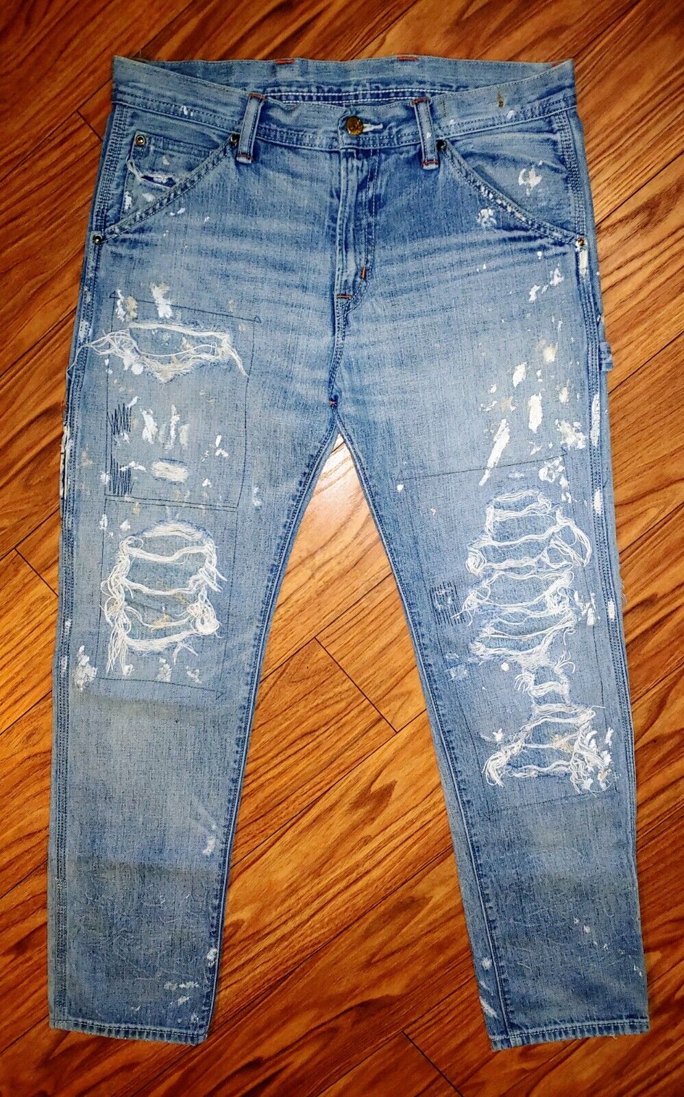 Ralph Lauren Denim & Supply Preloved Boyfriend Distressed Splatter Carpenter Jeans Size 26