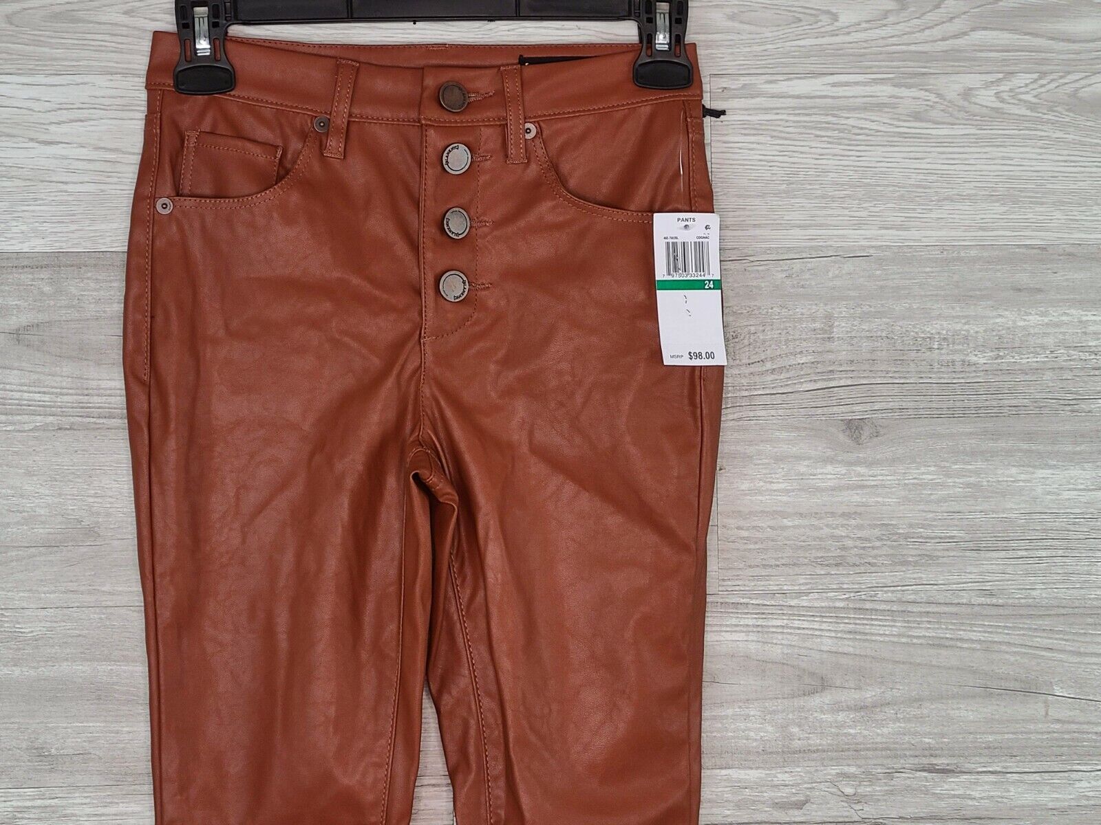 Blank NYC Women's Cognac Brown Button Fly Faux Leather Skinny Pants Size 24