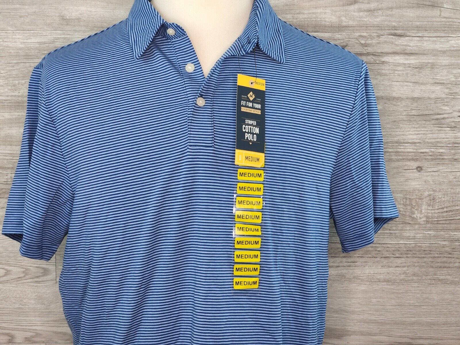 Member's Mark Men's Blue Everyday Style Striped Cotton Polo Shirt Size Medium