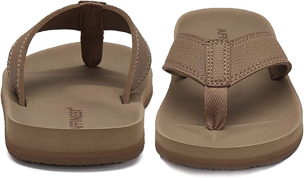 AFFINEST Men's Khaki Soft Strap Rubber Sole Arch Support Flip Flops Size 12