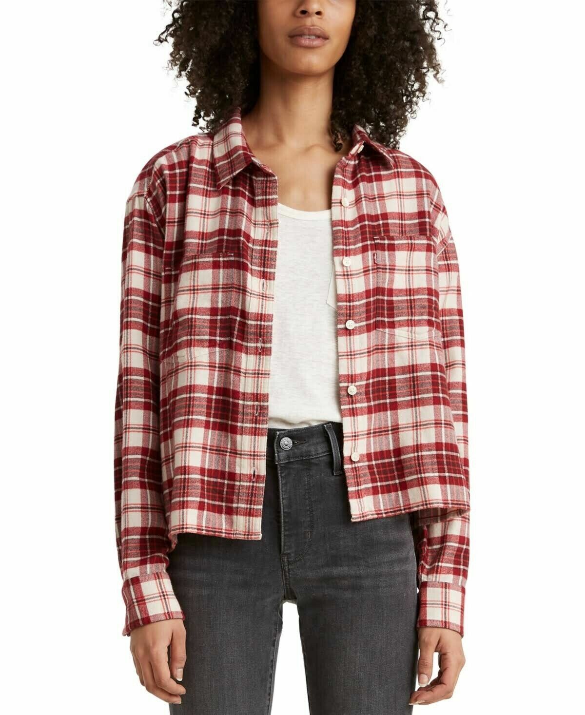 Levi's Women's Maple Cotton Plaid Red Long Sleeve Flannel Shirt Size 2XL