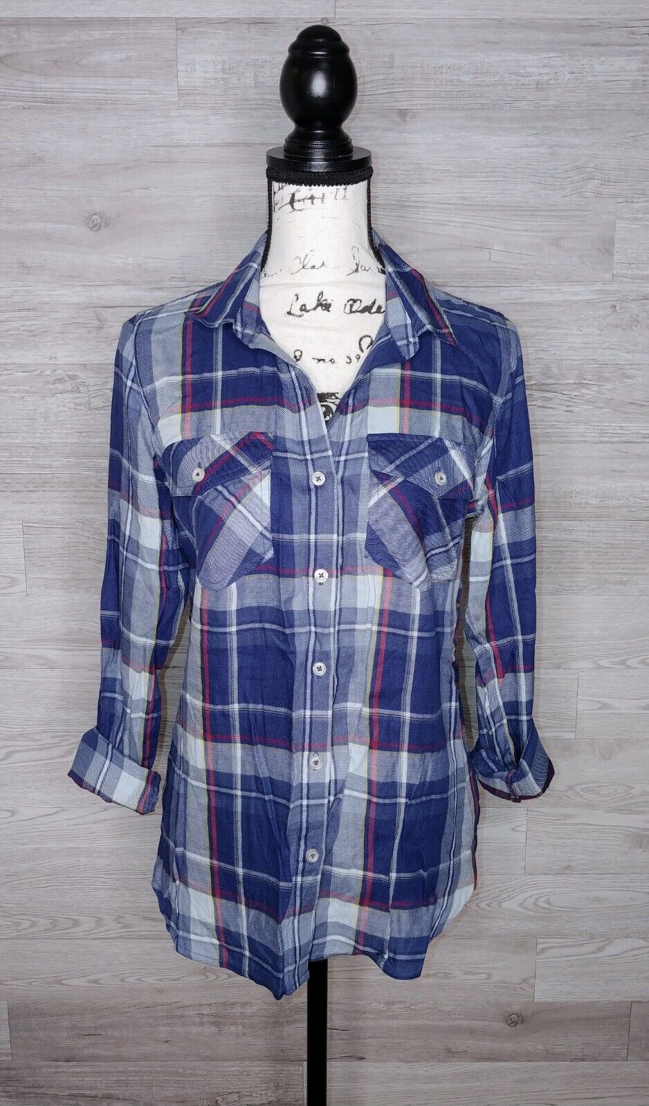 Jessica Simpson Petunia Button Up Shirt Clematis Blue Plaid Size Small