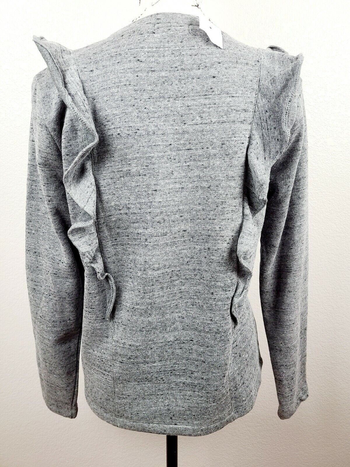 J Crew Mercantile Women's Gray Ruffle Crew Neck Long Sleeve Pullover Size Small