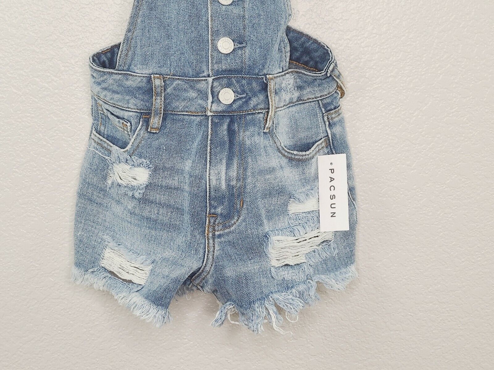 PacSun Los Angeles Women's Bib Blue Denim Distressed Overall Shorts Size 22