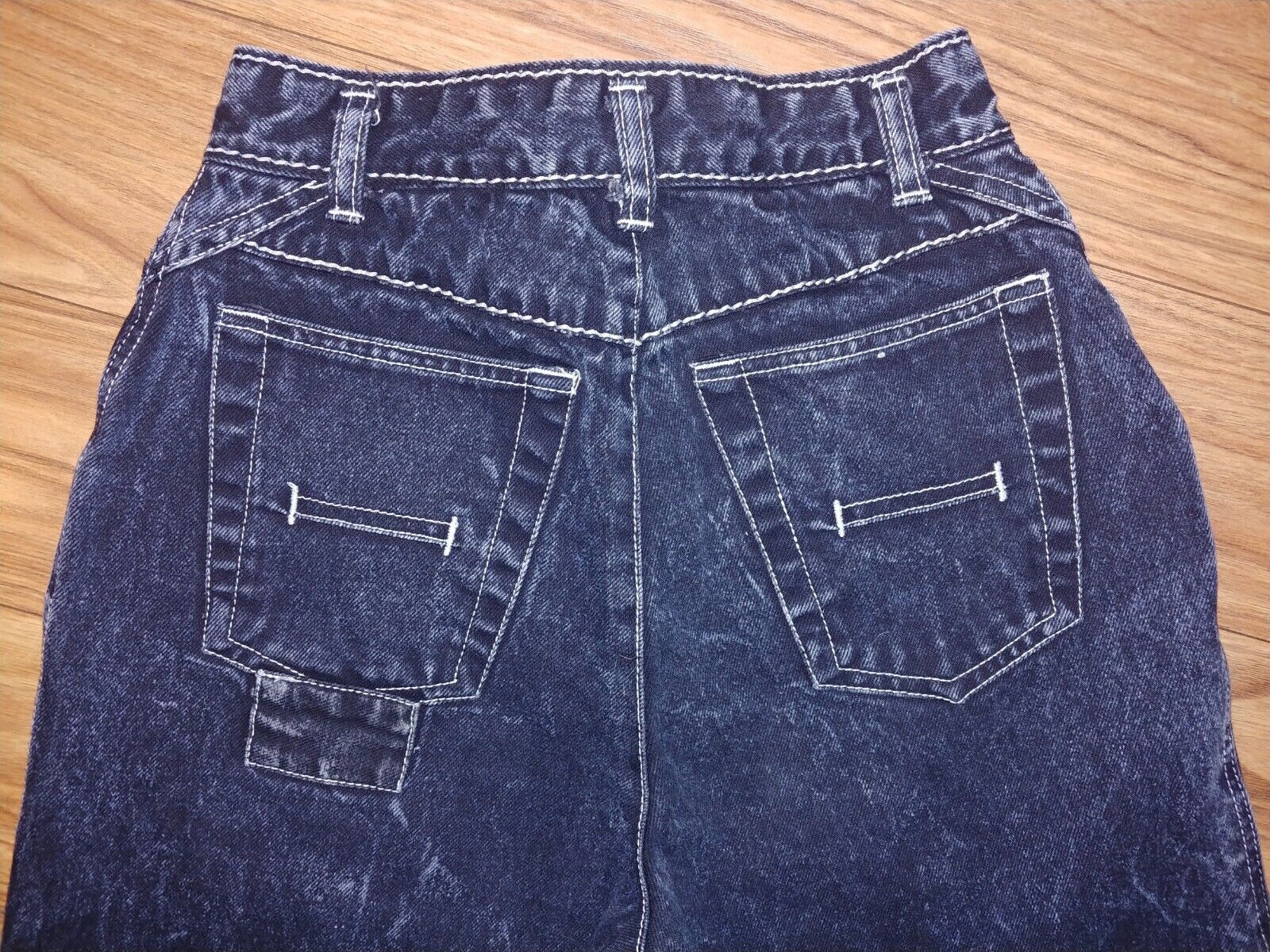 VINTAGE Bugle Boy 80's Preloved Special Edition Tapered Acid Wash Black Denim Jeans Size 5