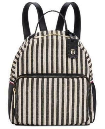 Tommy Hilfiger Women's Julia Lurex Straw Striped Backpack Purse Handbag