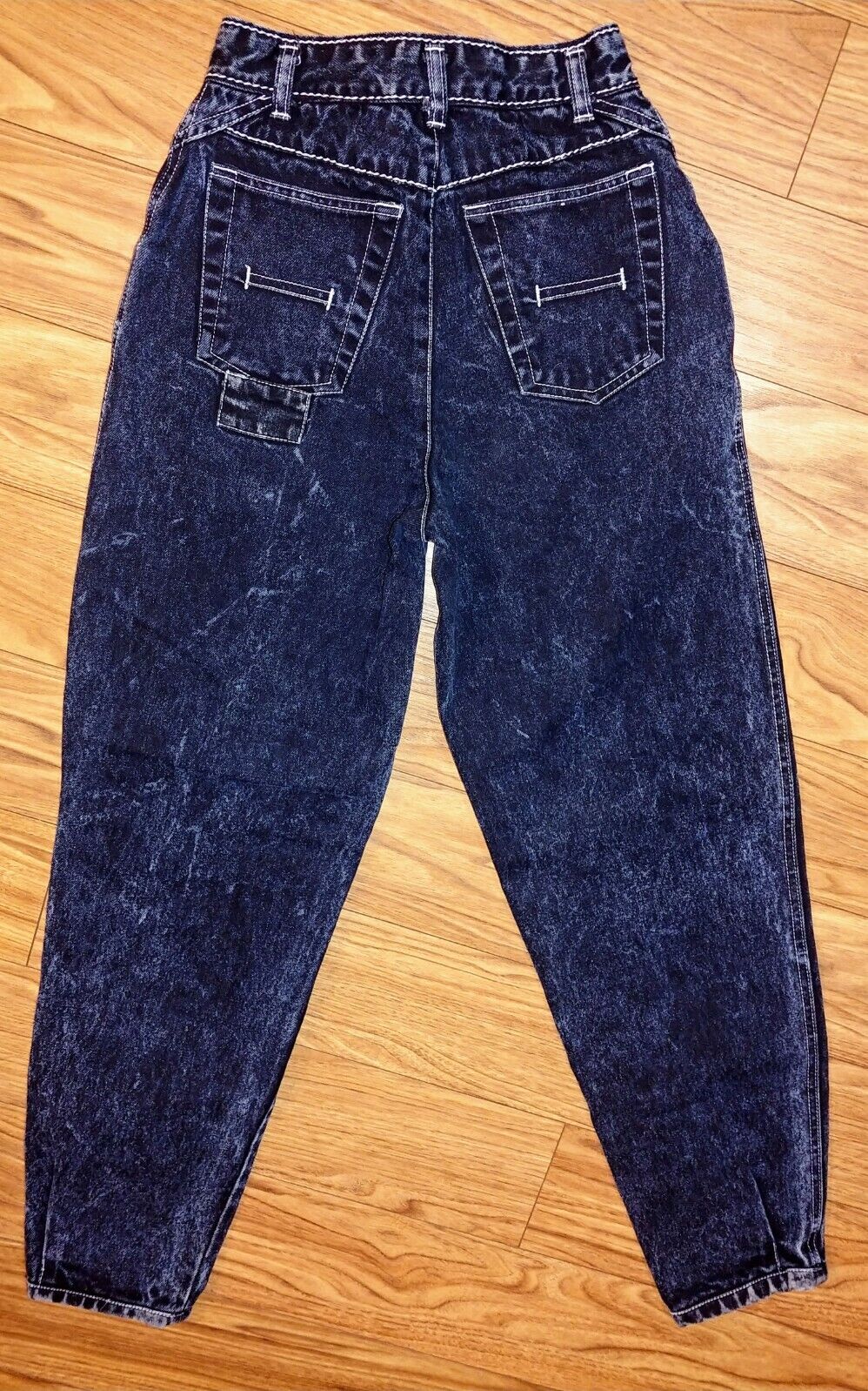 VINTAGE Bugle Boy 80's Preloved Special Edition Tapered Acid Wash Black Denim Jeans Size 5