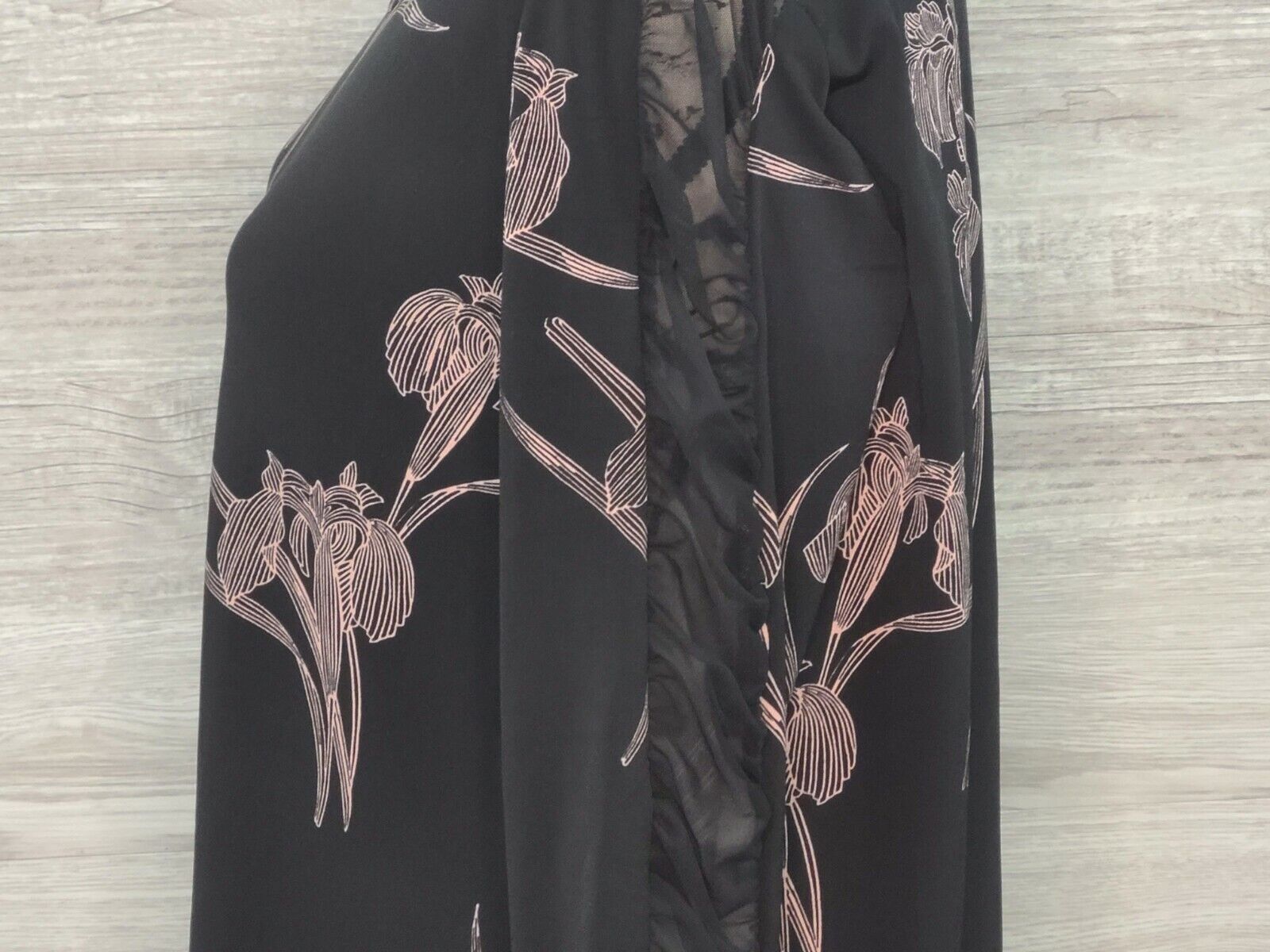 Alfani Elements Women's Black Linear Long Sleeve Floral Blouse Size Medium