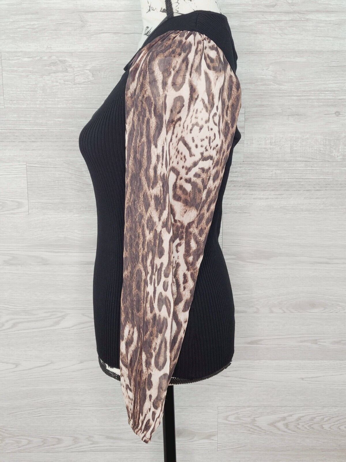 INC Women's Black Long Animal Print Sleeves Pull-On Sweater Size Medium