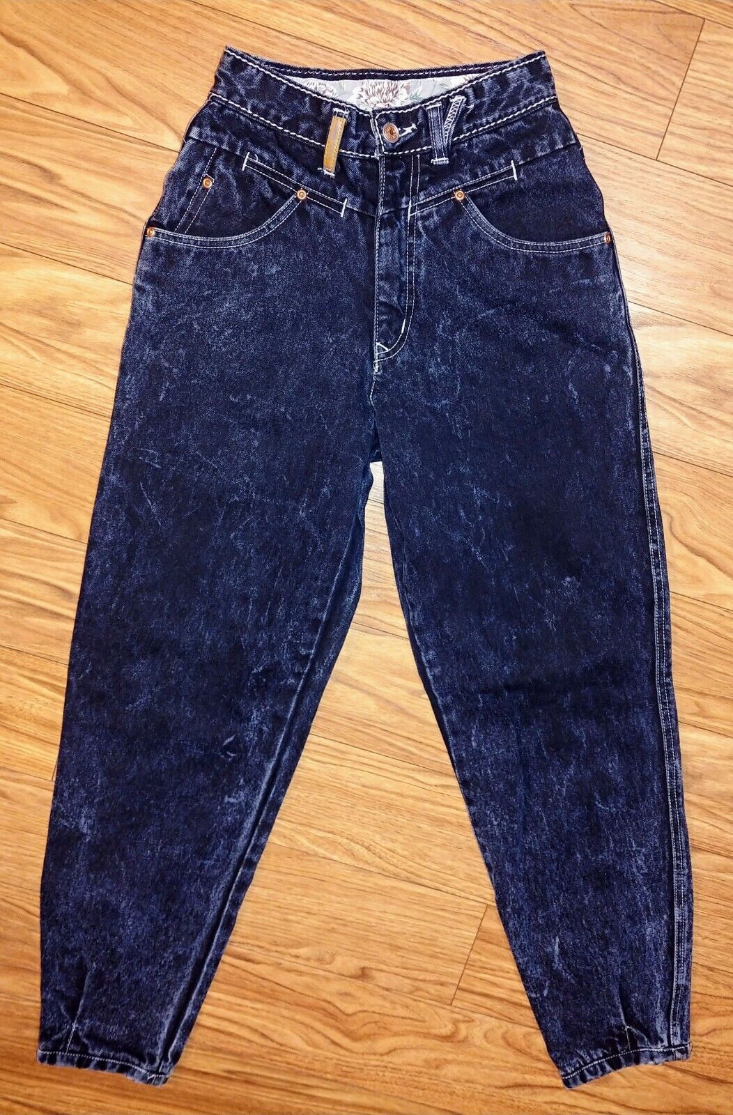 VINTAGE Bugle Boy 80's Preloved Special Edition Tapered Acid Wash Black Denim Jeans Size 5