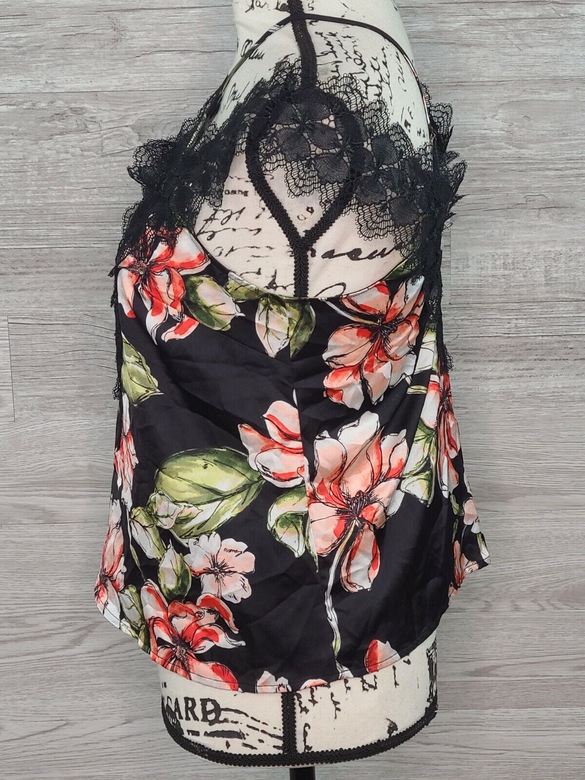 Guess Izabella Women's Black Lace-Trim Floral Print Tank Top Blouse Size XS